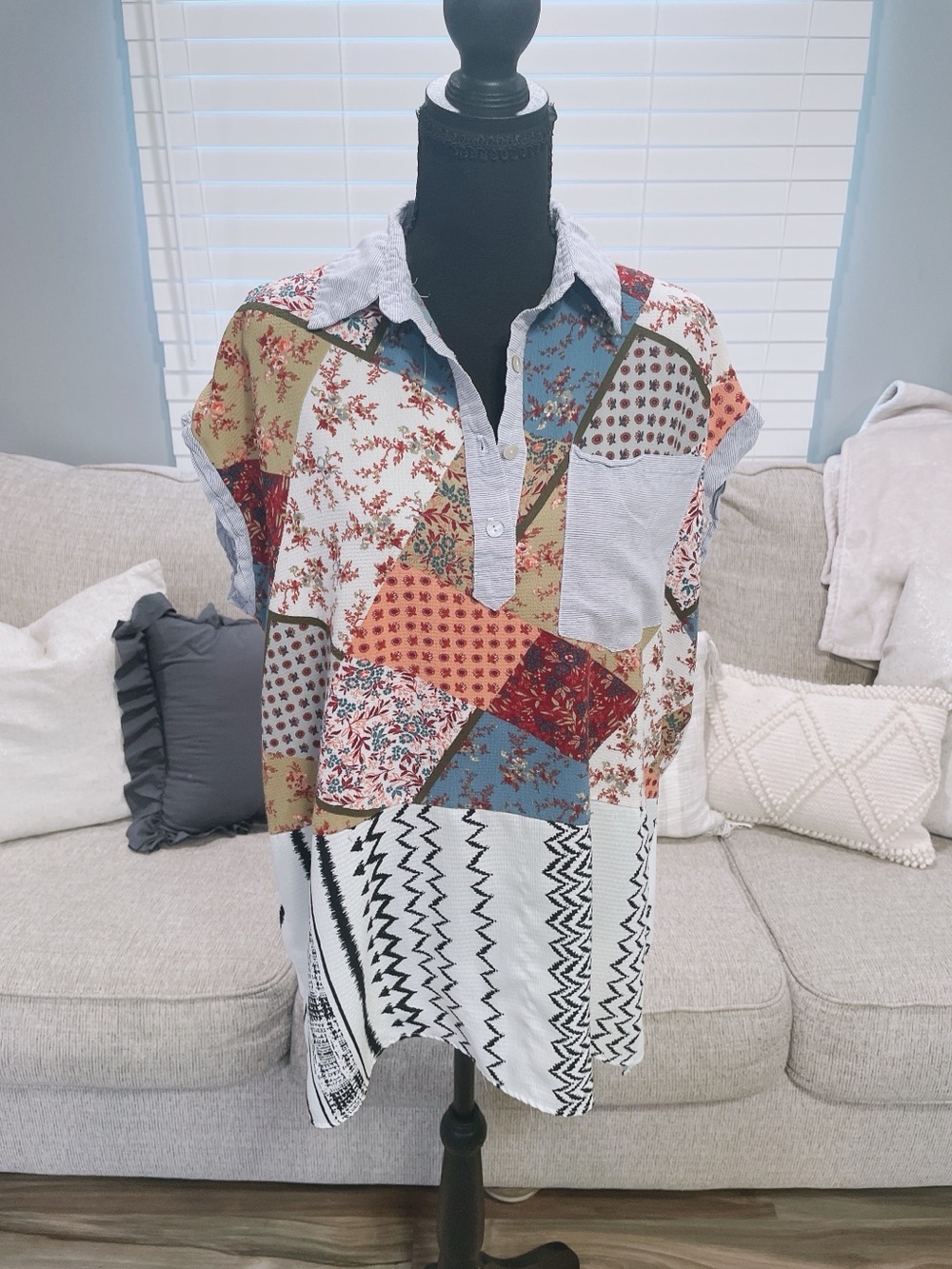 Hummingbird Patchwork Blouse Size Large